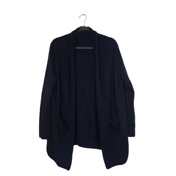 525 America Dark Blue 100% Cashmere Open Front Long Cardigan Oversized Relaxed - Picture 1 of 9